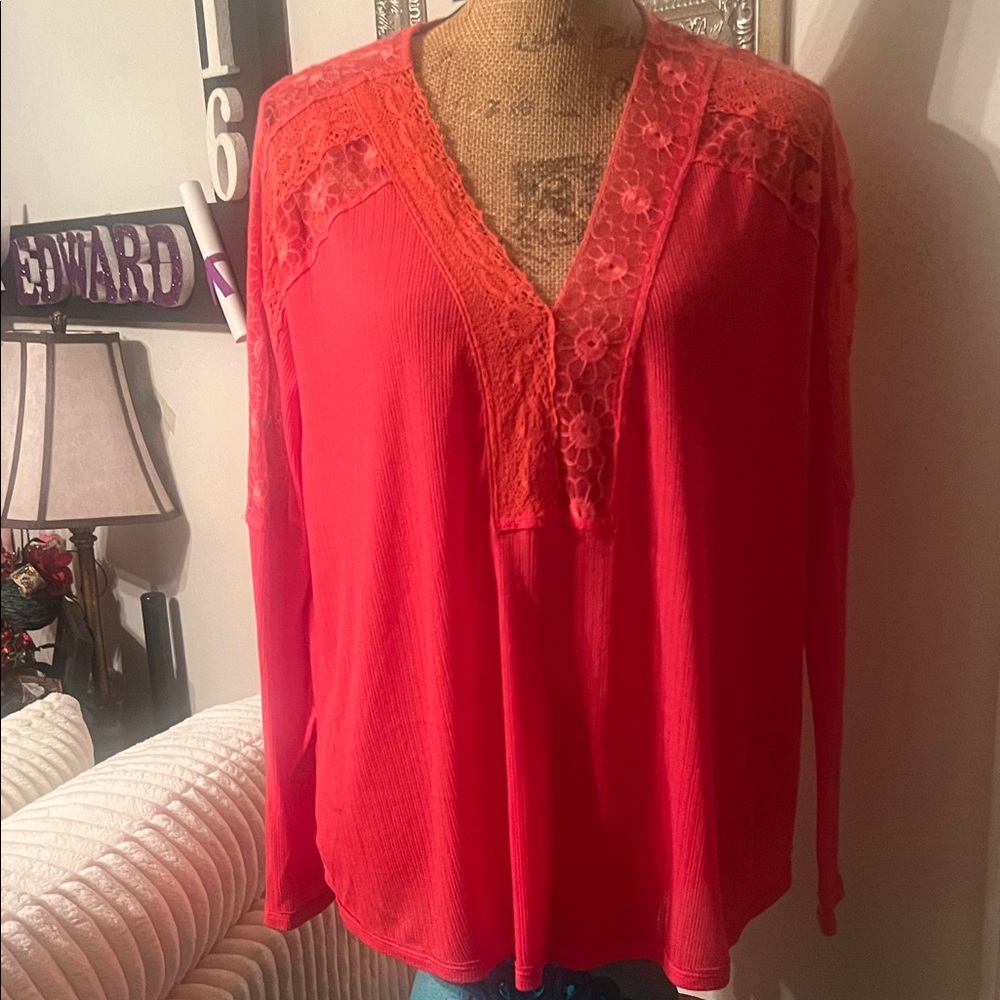 Elegant Red Lace Women's Top